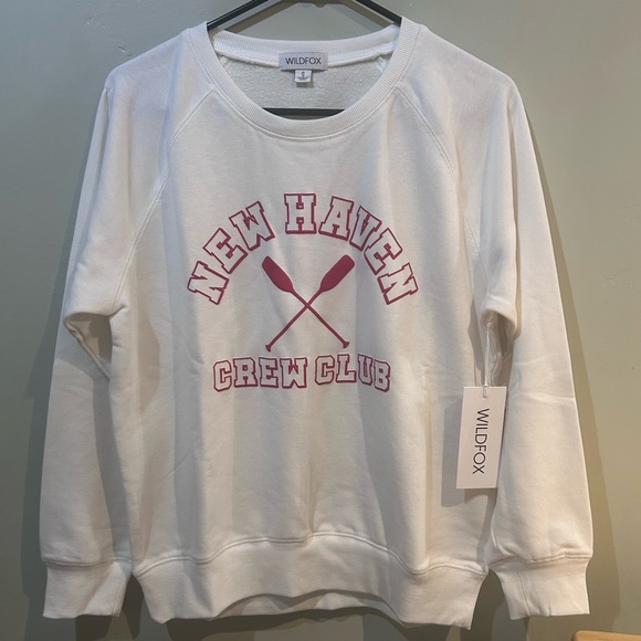 WILDFOX Crew Club White & Pink Keely Graphic Sweatshirt. Women’s Size Small NWTS - Picture 5 of 6